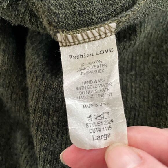 Vintage 90s Fashion Love Dark Green Sweater Pants Duster Cardigan L - Picture 8 of 8